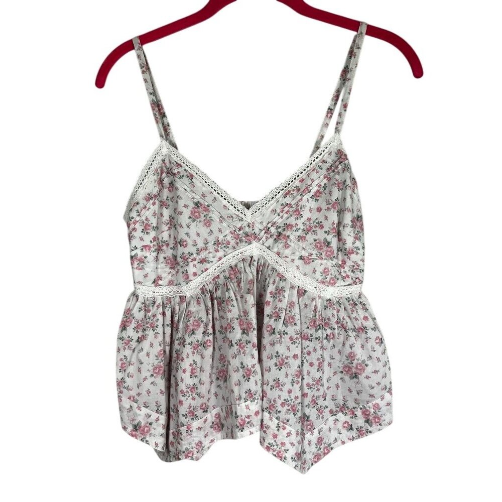 Hollister Dainty Floral Babydoll Tank Top Pink S Boho Indie Festival Fairy 90s